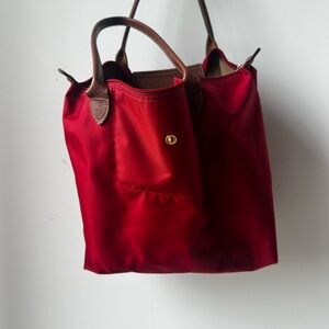 Longchamp Red Tote Bag with Brown Handles